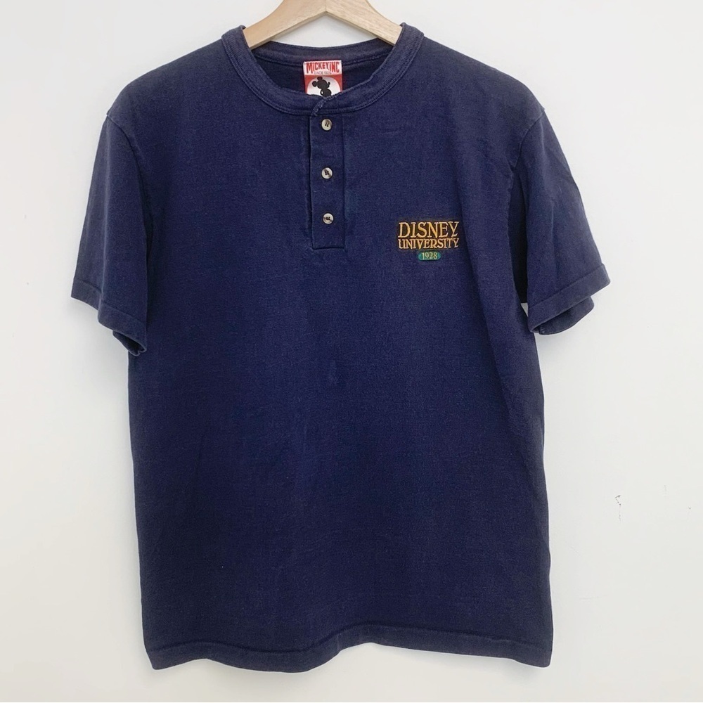 Vintage DISNEY UNIVERSITY 1928 Embroidered Navy Blue tee Shirt Sz S/M USA made